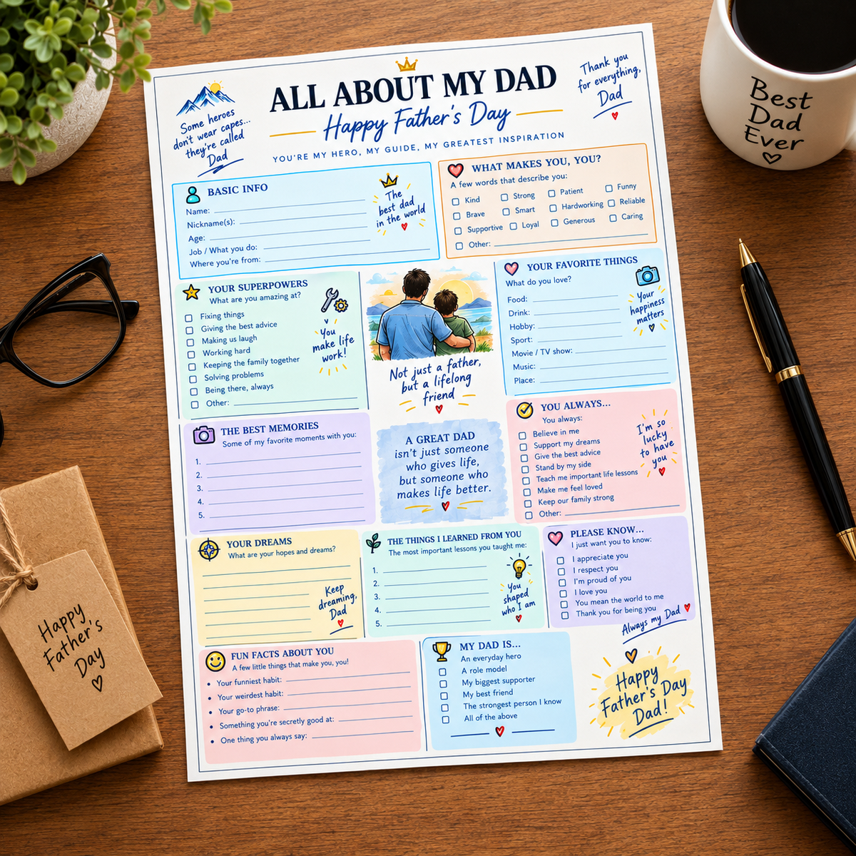 All About My Dad Printable, Father’s Day Activity, Dad Keepsake Gift