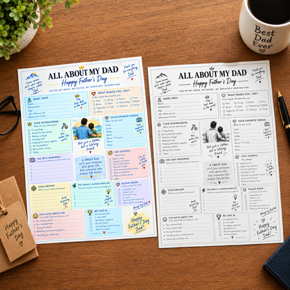 All About My Dad Printable, Father’s Day Activity, Dad Keepsake Gift