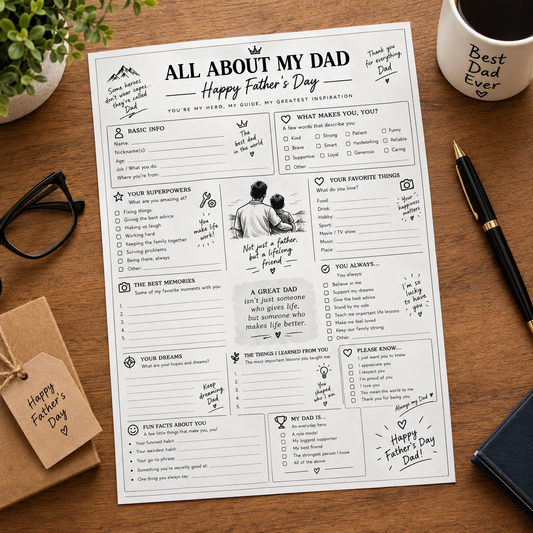 All About My Dad Printable, Father’s Day Activity, Dad Keepsake Gift